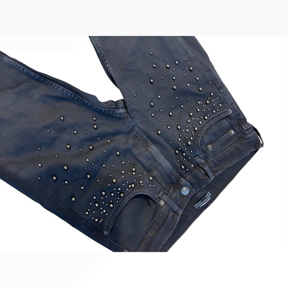 Zara Premium Denim Jeans Studded Embellished Frayed Hem Black - Picture 5 of 6